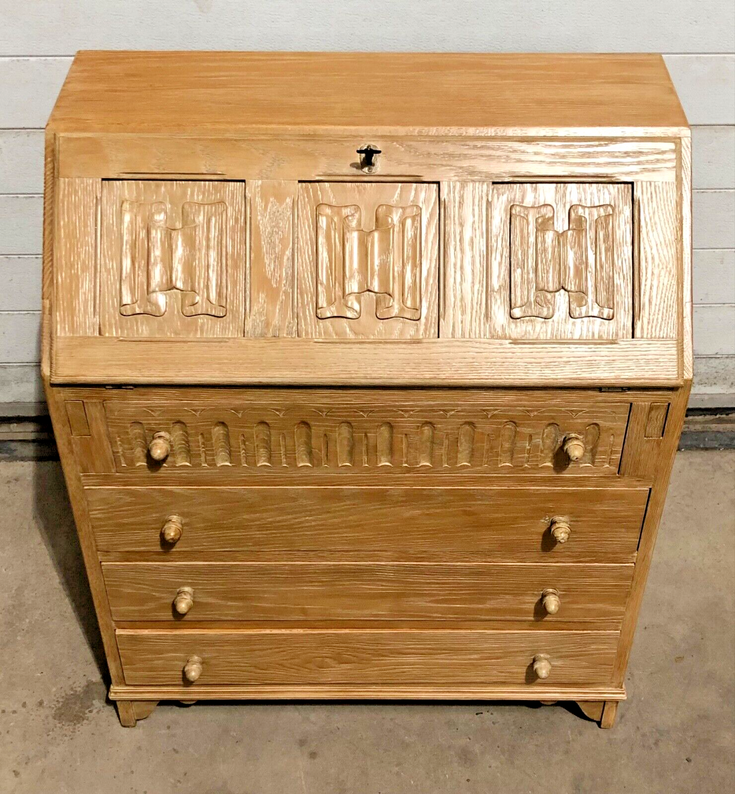 000864....Handsome Vintage Bleached Oak Bureau / Writing Desk ( sold )