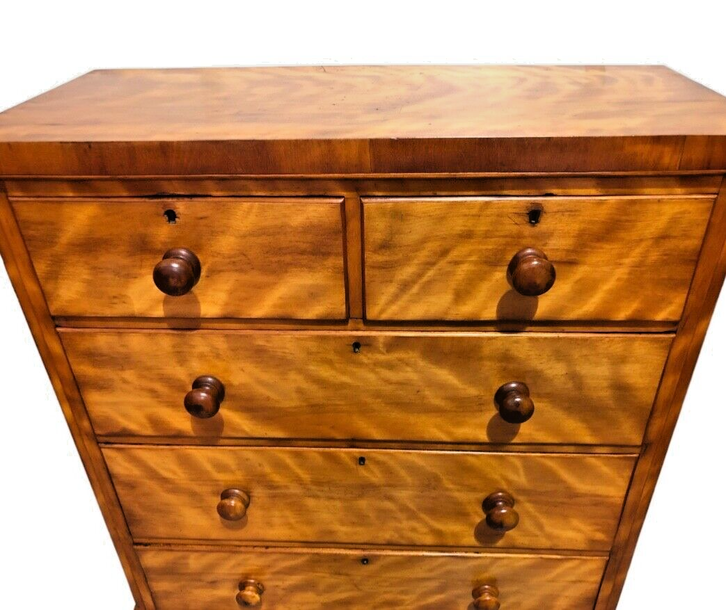 000809....Handsome Antique Satin Birch Chest Of Drawers ( sold )