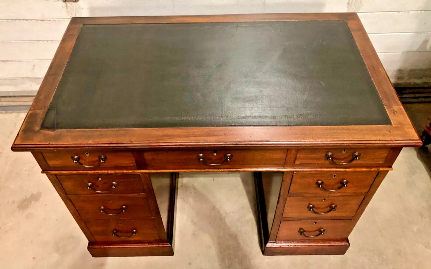 000733....Handsome Vintage Solid Mahogany Pedestal Desk ( sold )