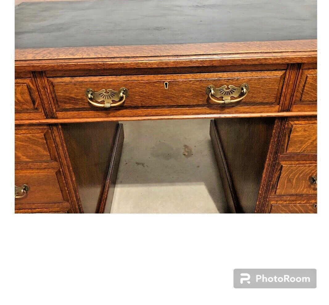 000851....Handsome Edwardian Oak Pedestal Desk ( sold )