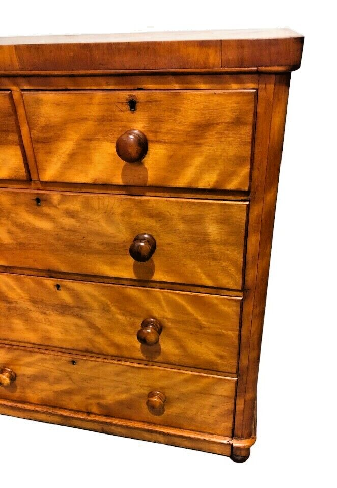 000809....Handsome Antique Satin Birch Chest Of Drawers ( sold )