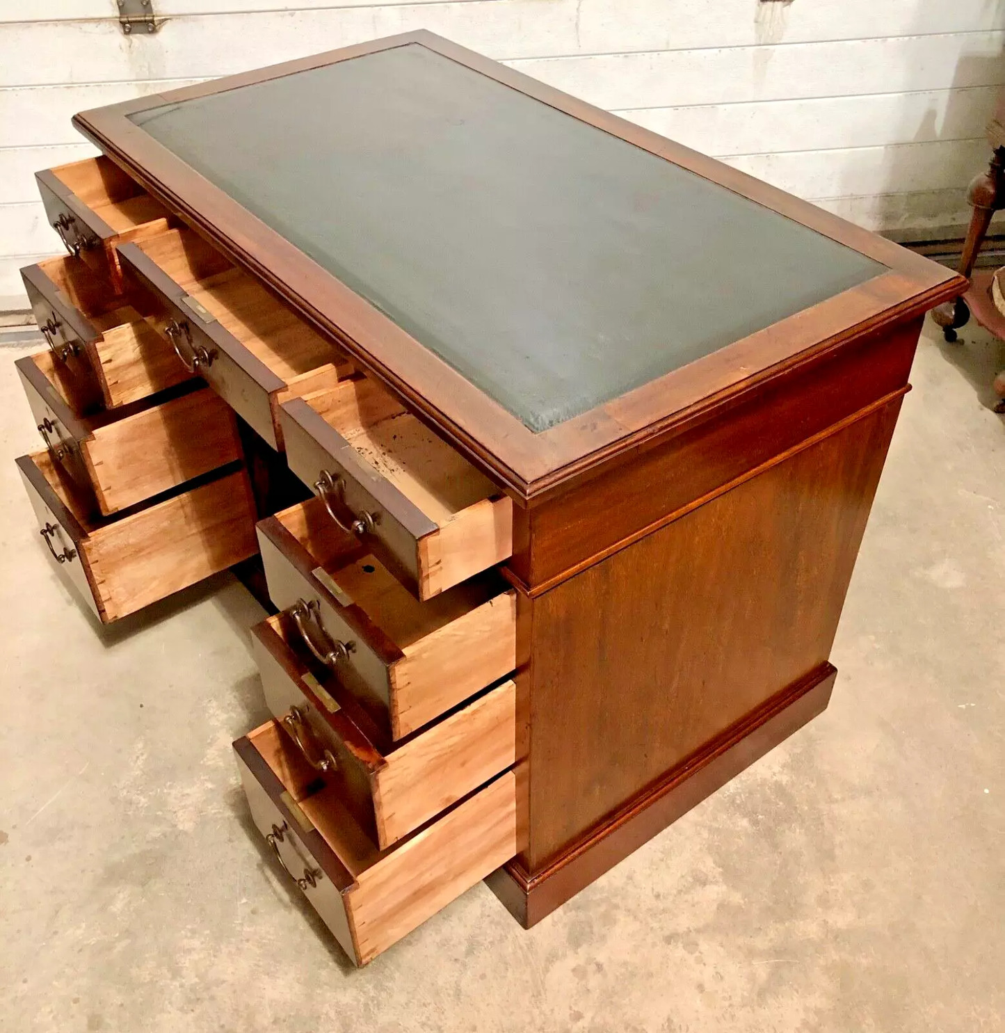 000733....Handsome Vintage Solid Mahogany Pedestal Desk ( sold )