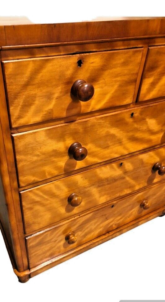 000809....Handsome Antique Satin Birch Chest Of Drawers ( sold )