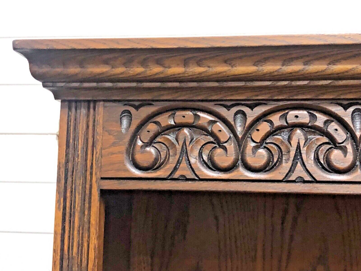 000854....Handsome Carved Oak Bookcase / Old Charm Bookcase ( sold )