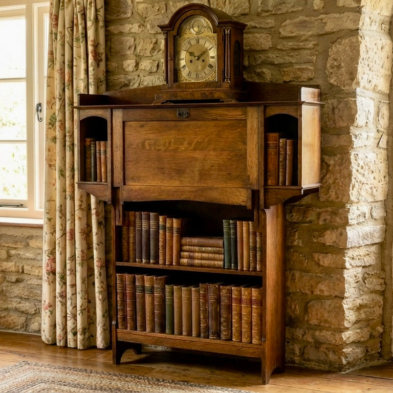 000548....Handsome Arts And Crafts Oak Bureau Bookcase ( sold )