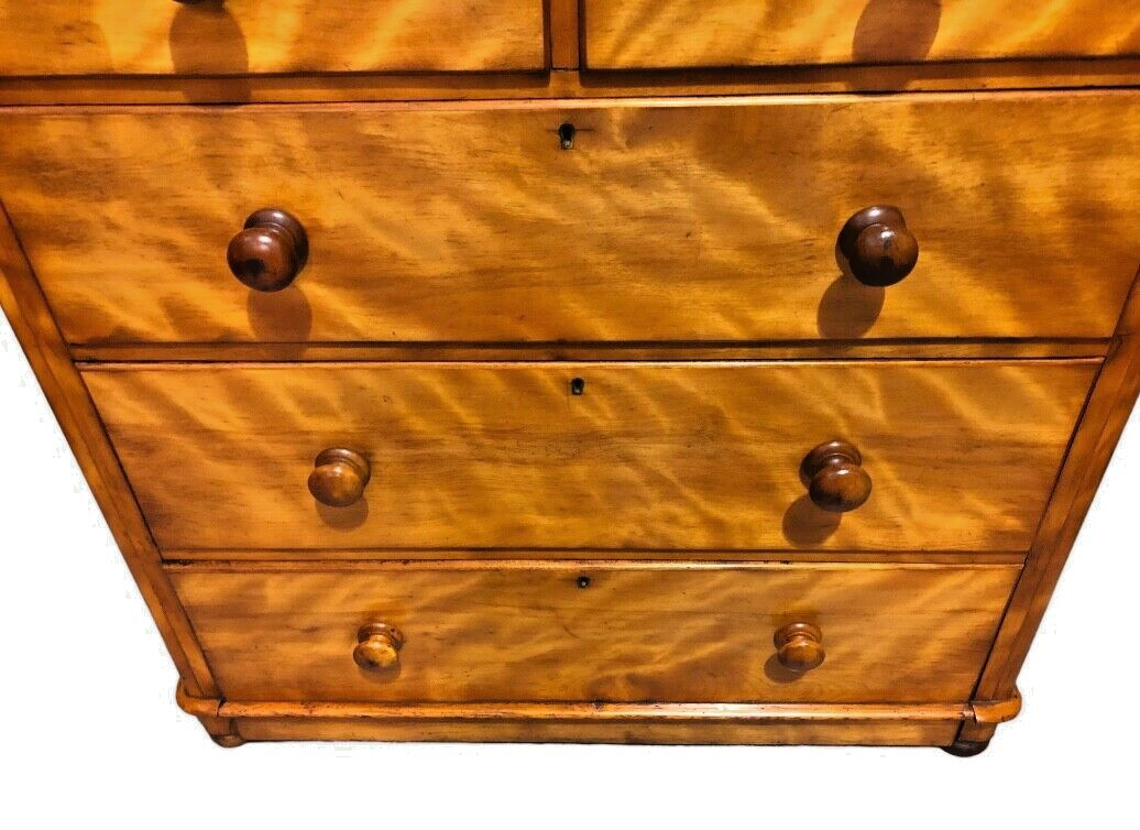 000809....Handsome Antique Satin Birch Chest Of Drawers ( sold )