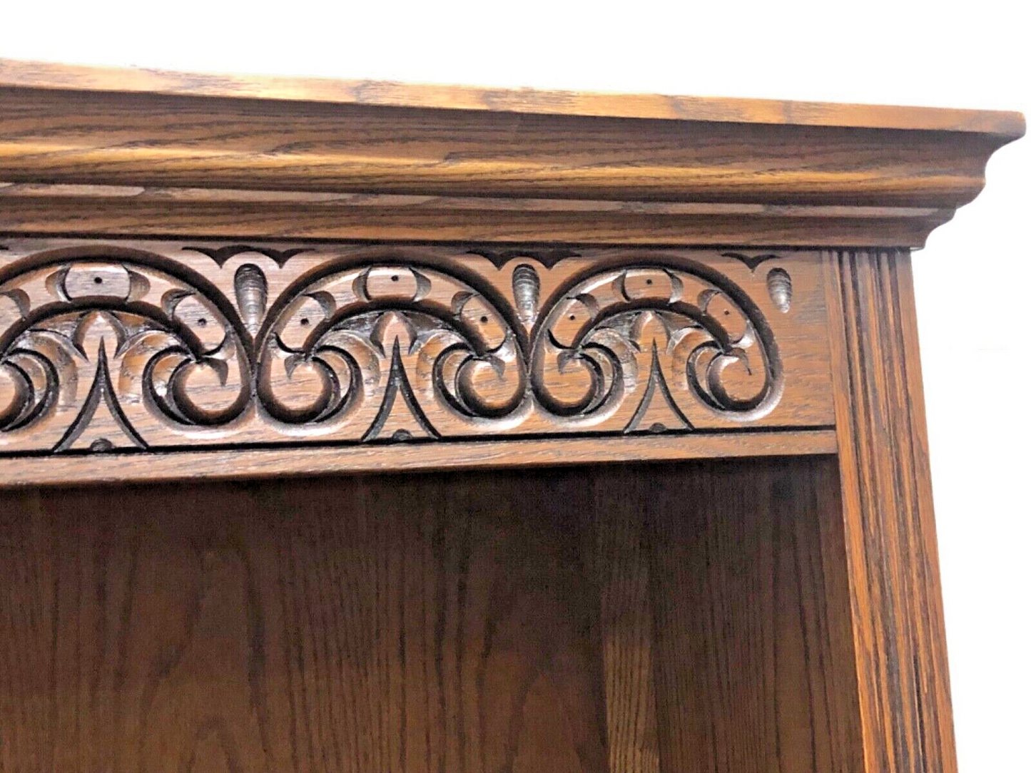 000854....Handsome Carved Oak Bookcase / Old Charm Bookcase ( sold )