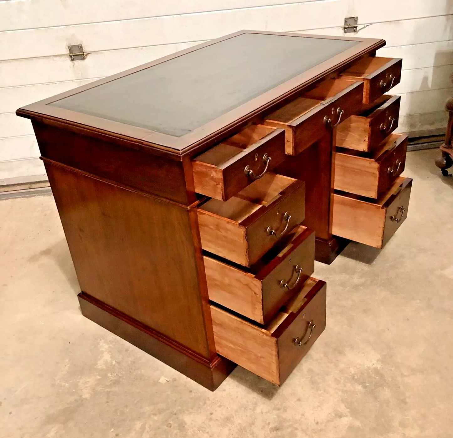 000733....Handsome Vintage Solid Mahogany Pedestal Desk ( sold )