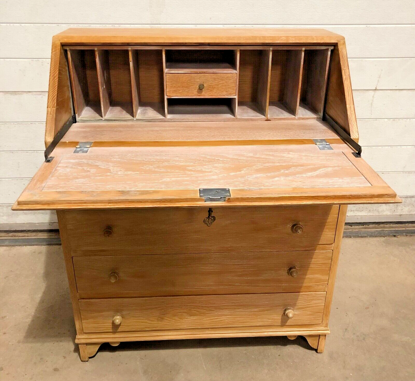 000864....Handsome Vintage Bleached Oak Bureau / Writing Desk ( sold )