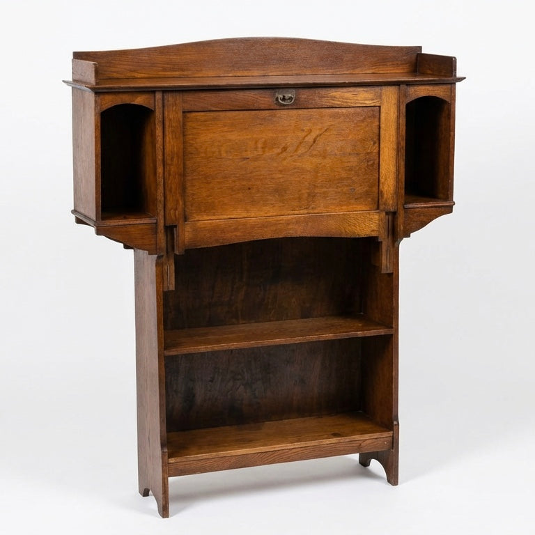 000548....Handsome Arts And Crafts Oak Bureau Bookcase ( sold )