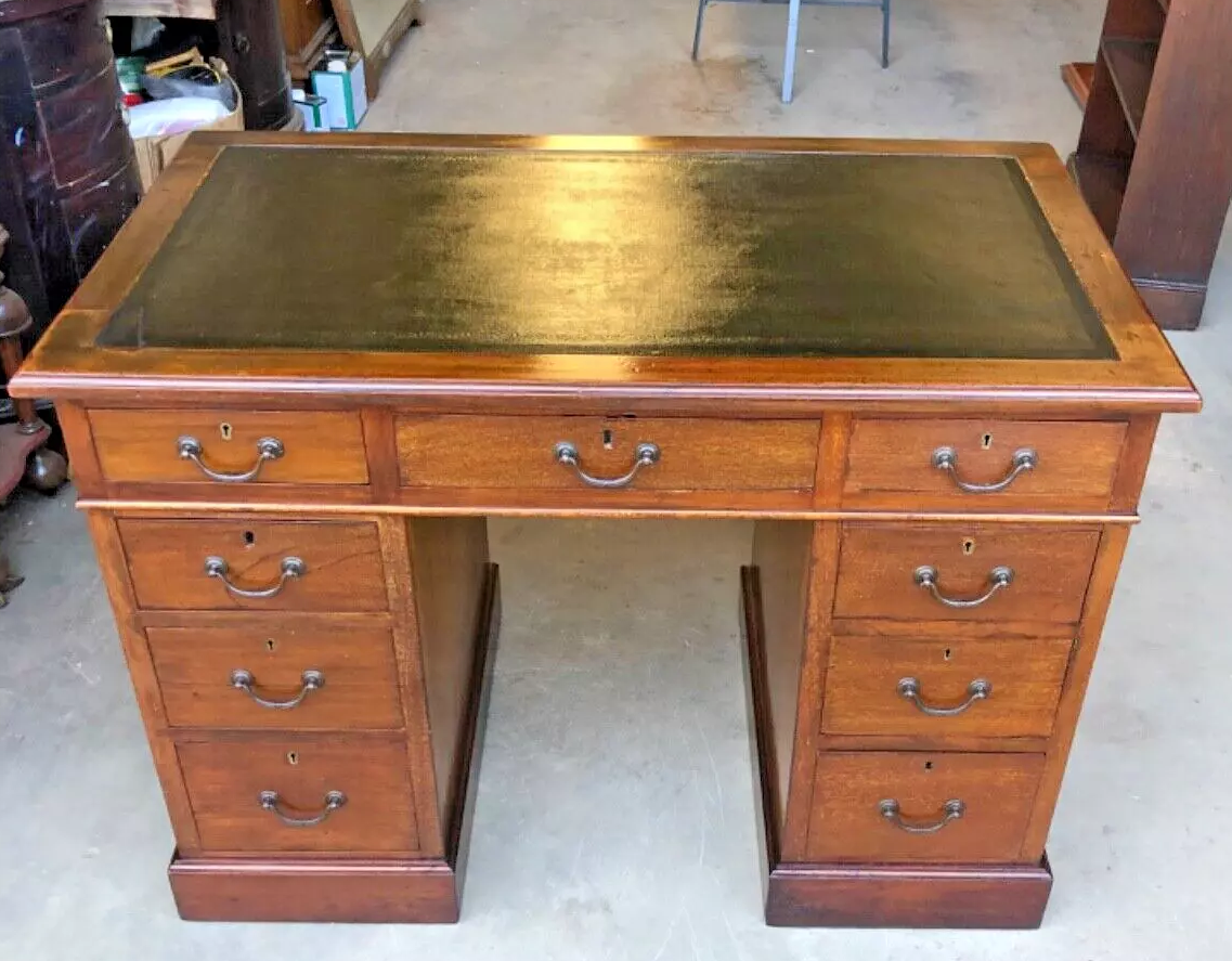 000733....Handsome Vintage Solid Mahogany Pedestal Desk ( sold )