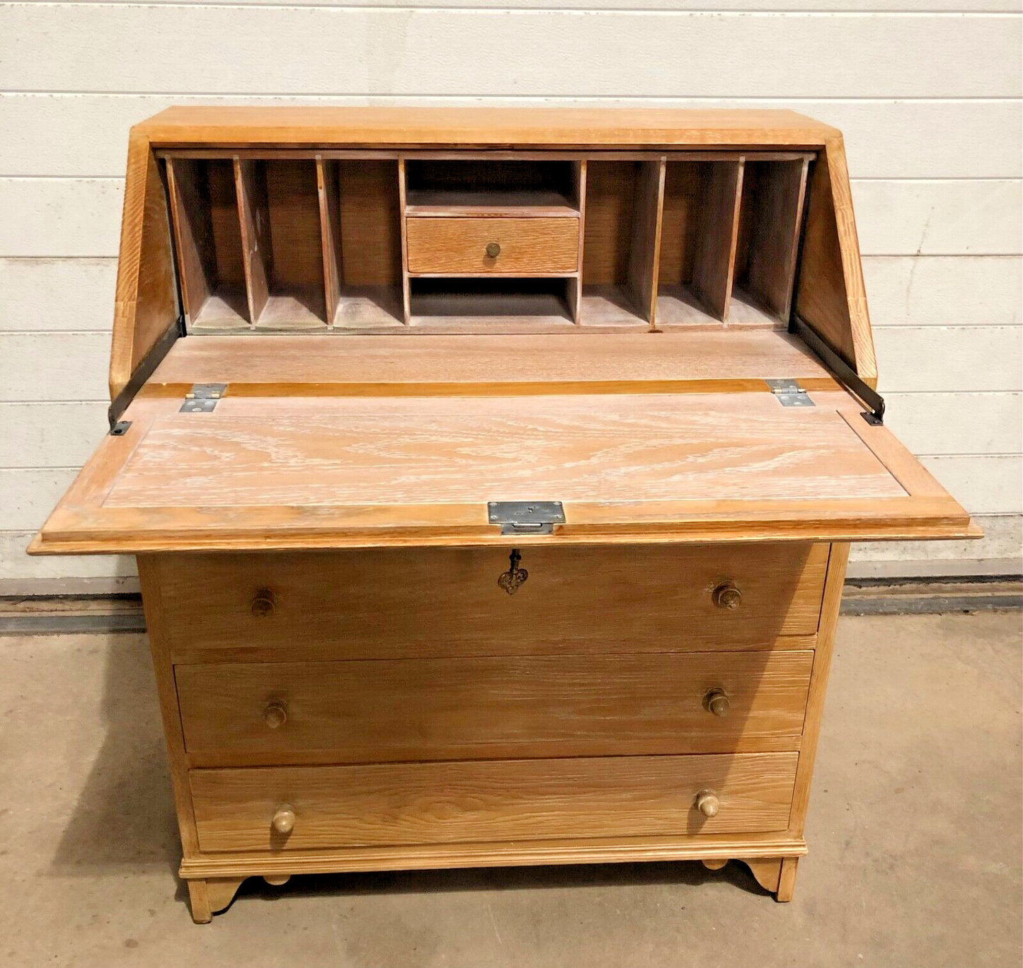 000864....Handsome Vintage Bleached Oak Bureau / Writing Desk ( sold )