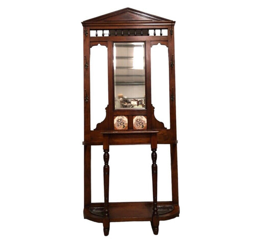 000838....Handsome Edwardian Walnut Hall Stand / Coat And Stick Stand ( sold )