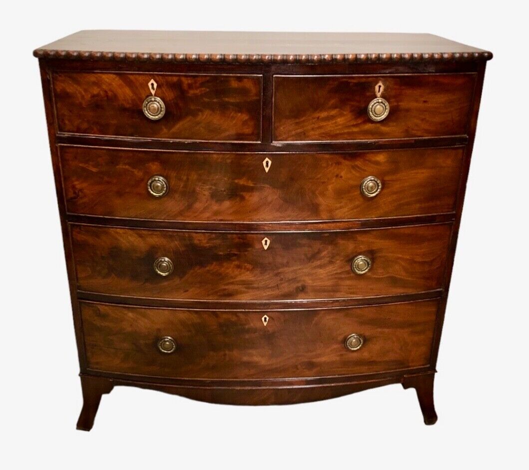 000844....Handsome Antique Mahogany Bow Front Chest Of Drawers ( sold )