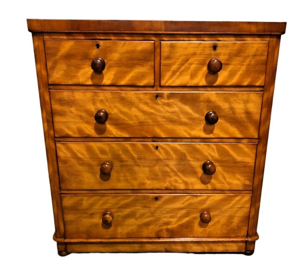 000809....Handsome Antique Satin Birch Chest Of Drawers ( sold )