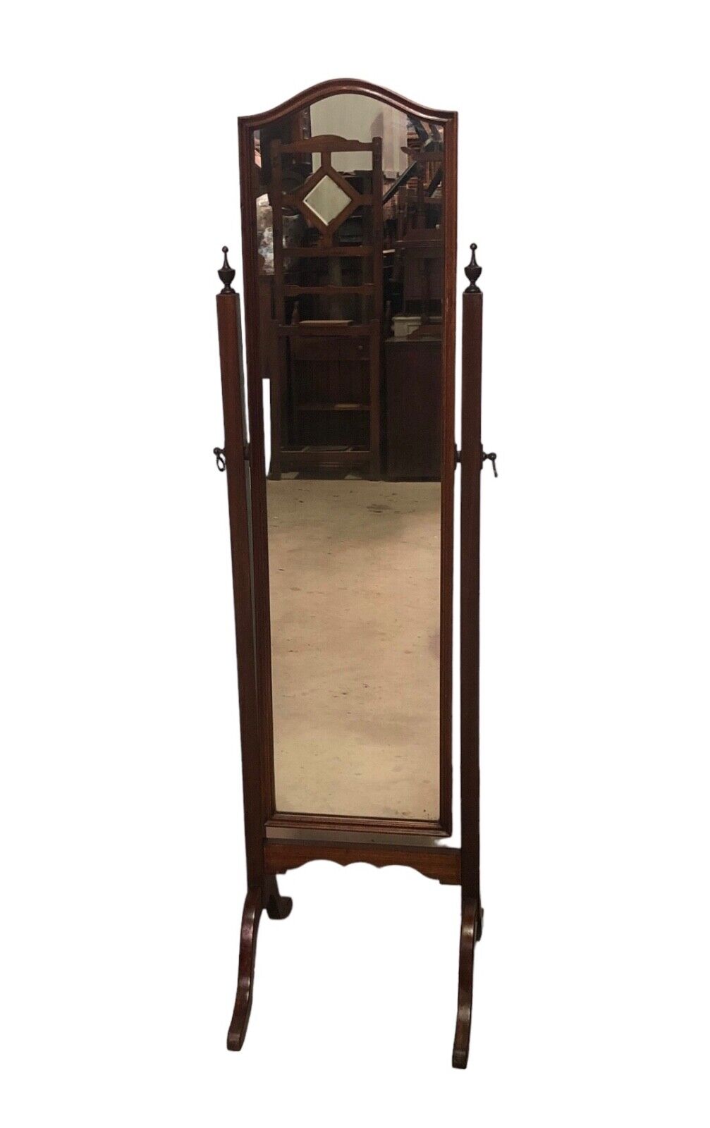 000813....Edwardian Mahogany Cheval Mirror ( sold )