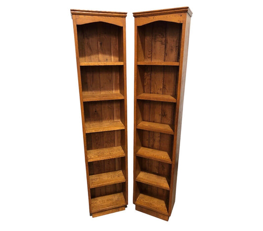 000789....Handsome Pair Of Vintage Solid Oak Bookcases