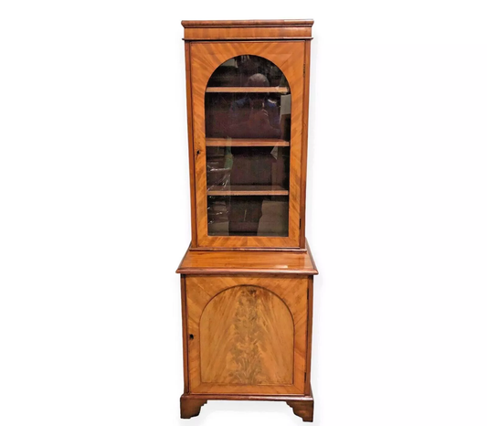 000730....Handsome Antique Faded Mahogany Bookcase With Cupboard Beneath