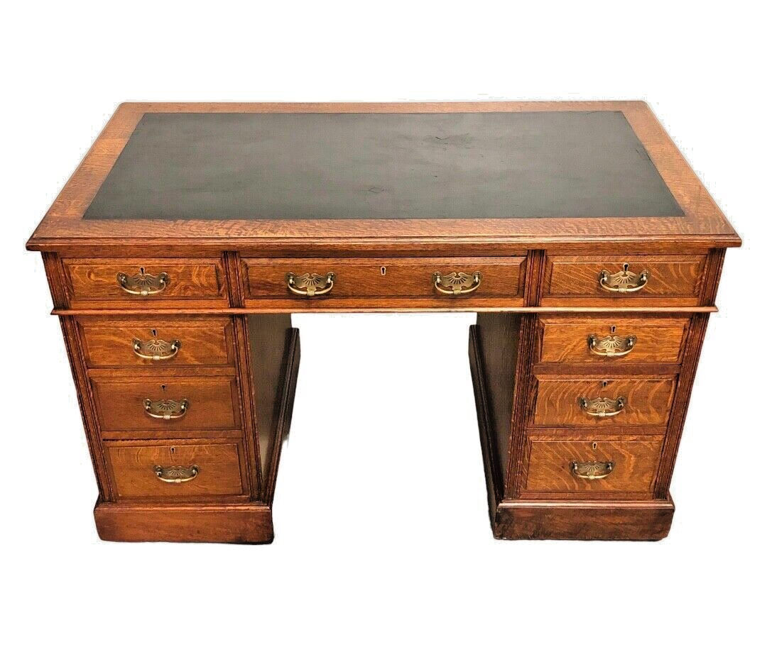 000851....Handsome Edwardian Oak Pedestal Desk ( sold )