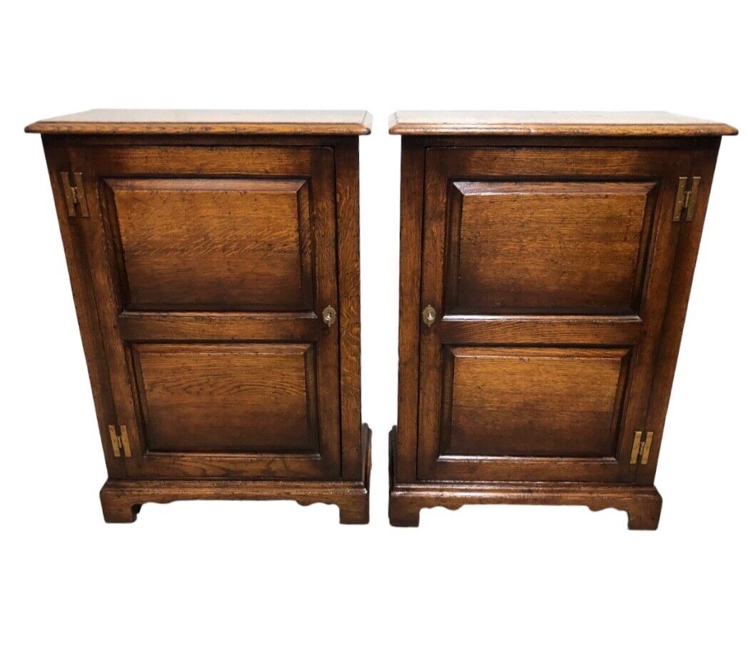 000825....A Handsome Pair Of Vintage Slim Solid Oak Side Cabinets