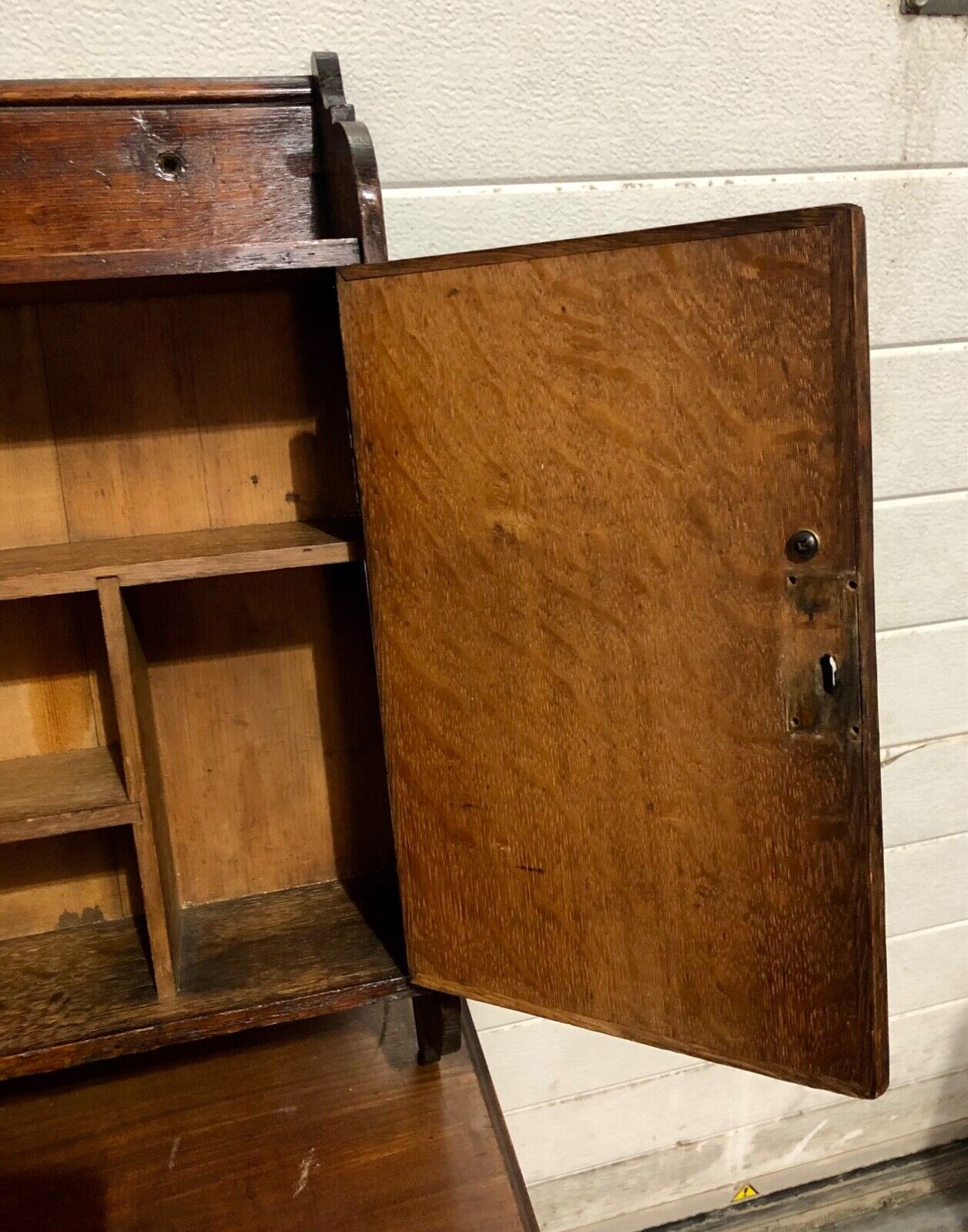 000735....Handsome Edwardian Hand Painted Oak Wall Cabinet ( sold )