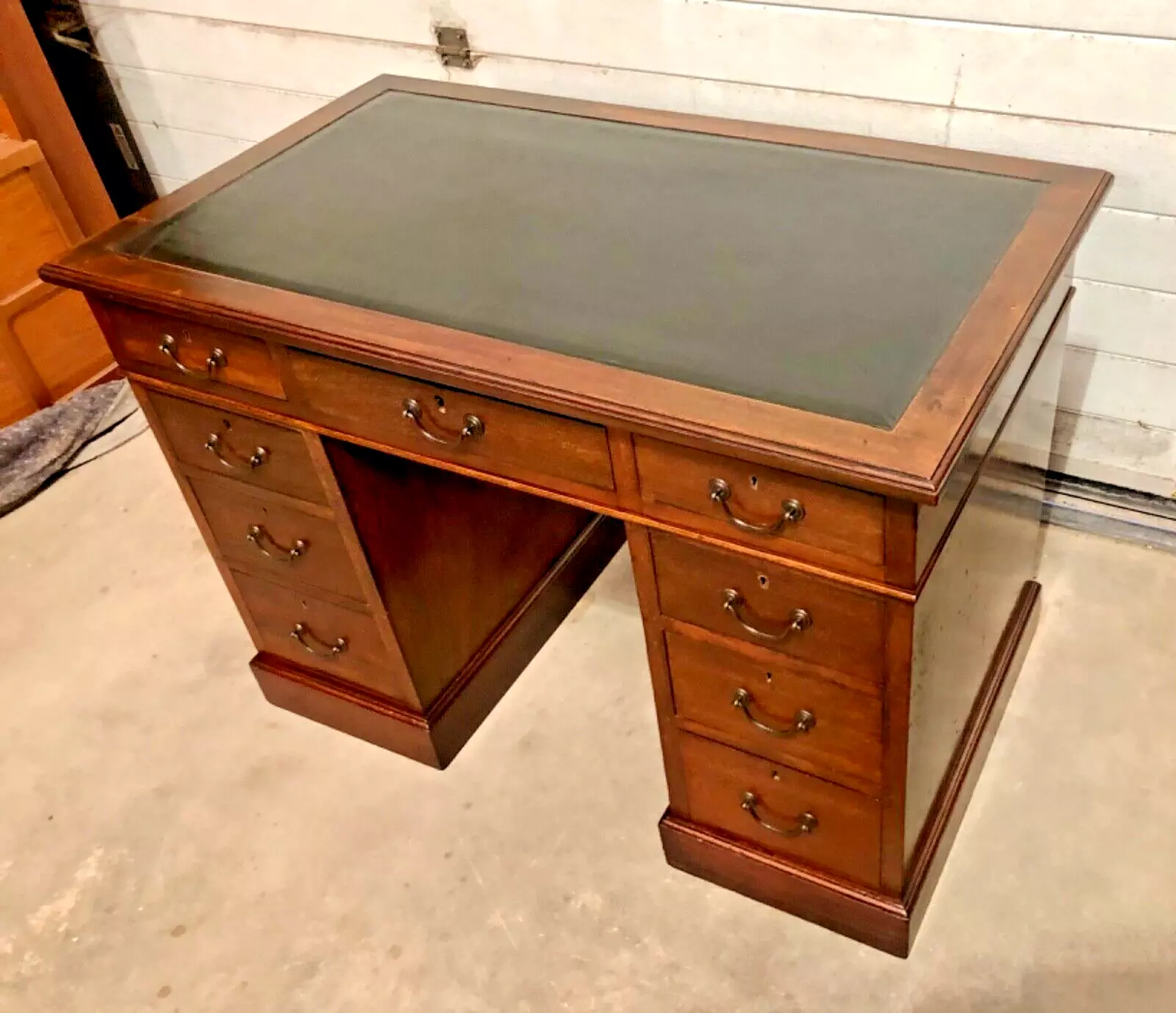 000733....Handsome Vintage Solid Mahogany Pedestal Desk ( sold )