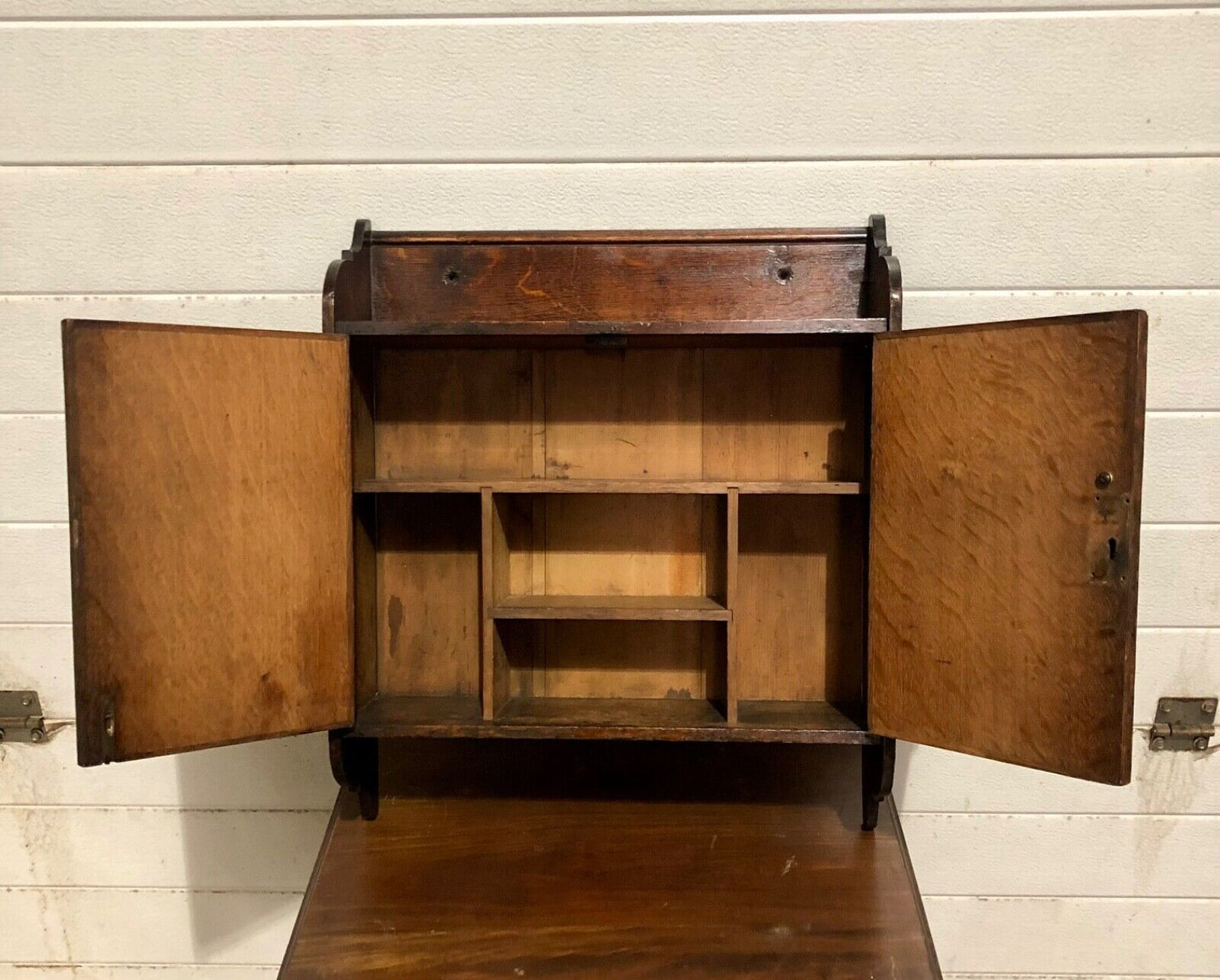 000735....Handsome Edwardian Hand Painted Oak Wall Cabinet ( sold )