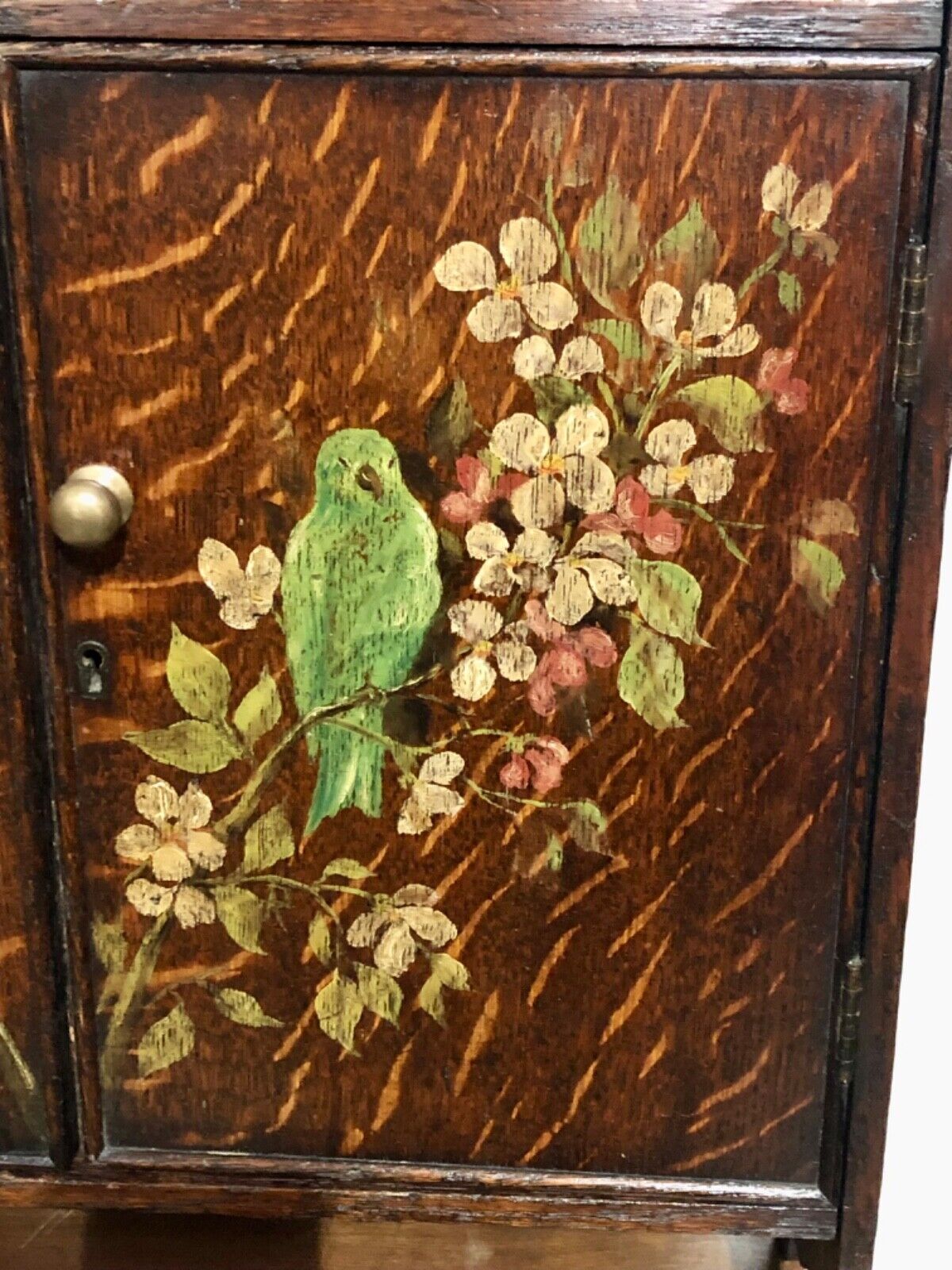 000735....Handsome Edwardian Hand Painted Oak Wall Cabinet ( sold )