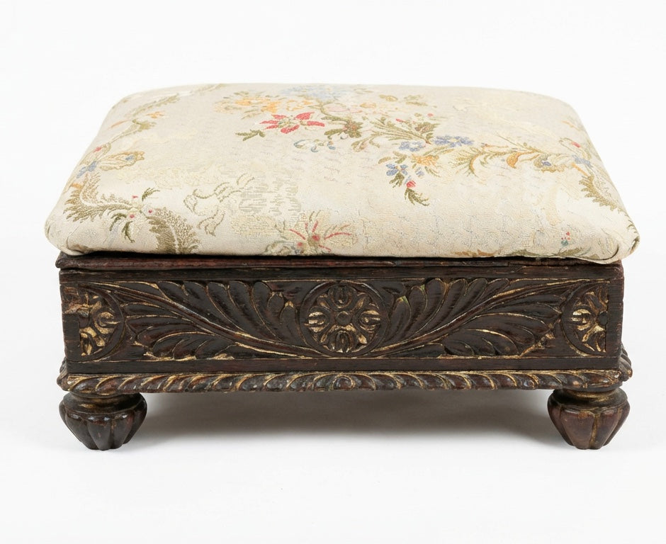 000547....Handsome Pair Of Vintage Carved Footstools ( sold )