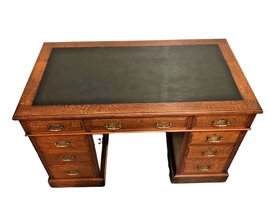 000851....Handsome Edwardian Oak Pedestal Desk ( sold )