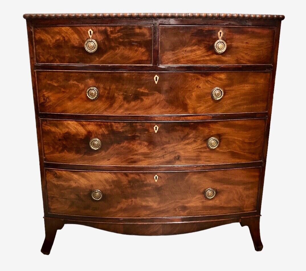 000844....Handsome Antique Mahogany Bow Front Chest Of Drawers ( sold )