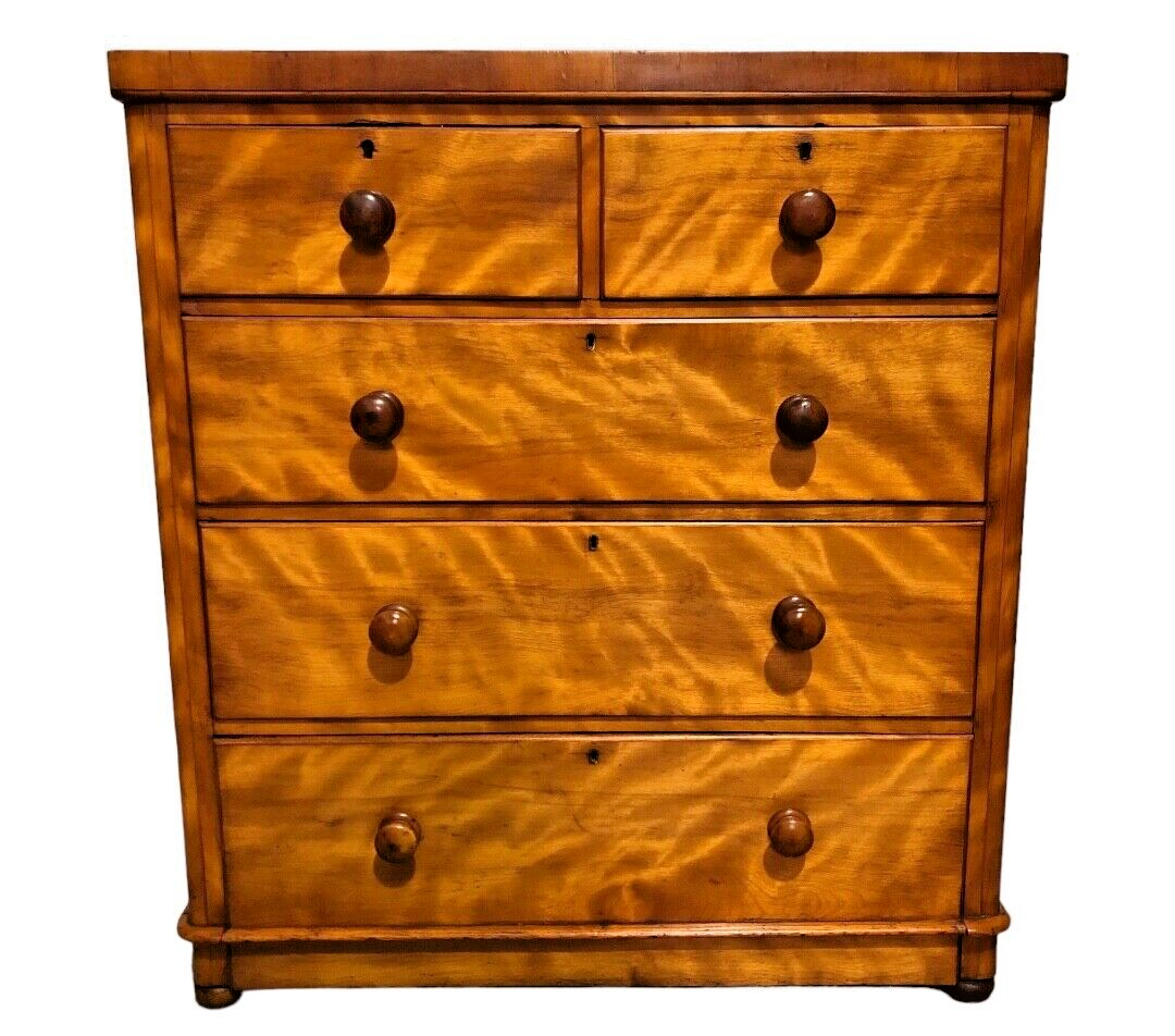 000809....Handsome Antique Satin Birch Chest Of Drawers ( sold )