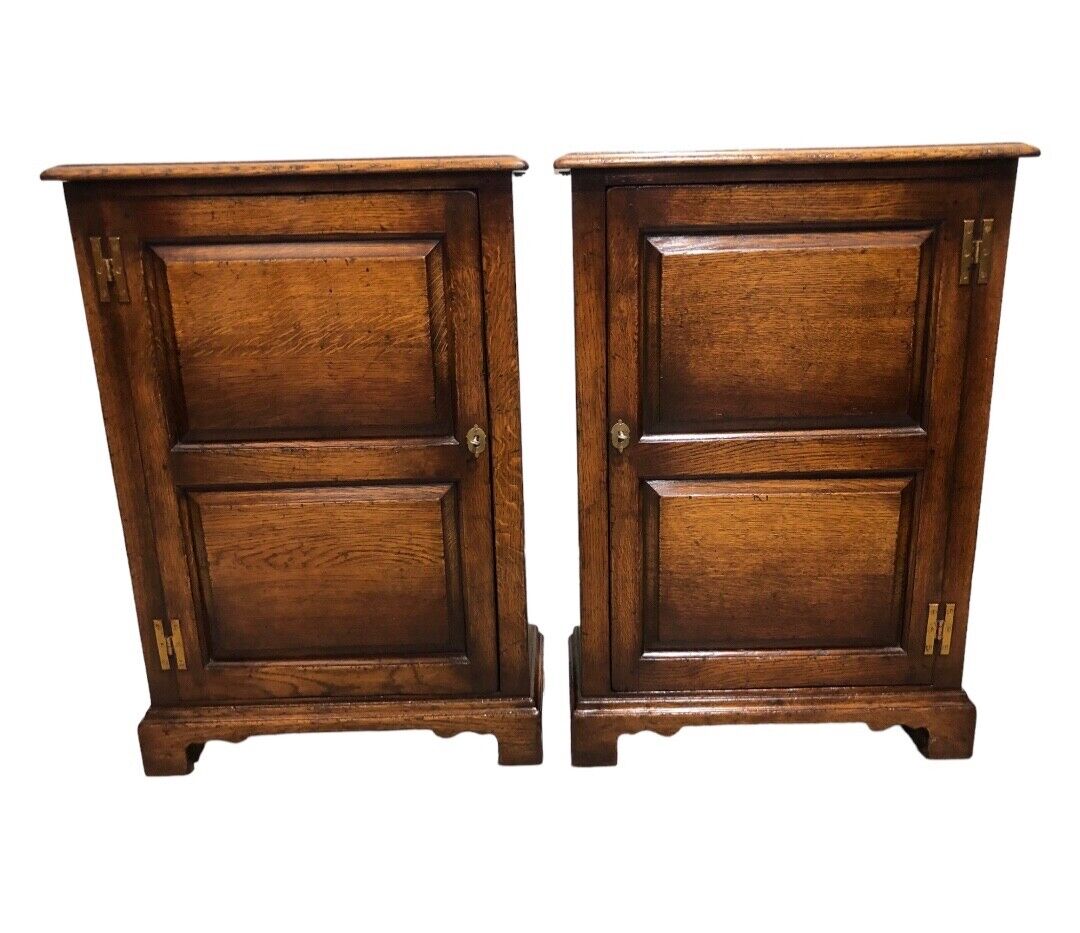 000825....A Handsome Pair Of Vintage Slim Solid Oak Side Cabinets