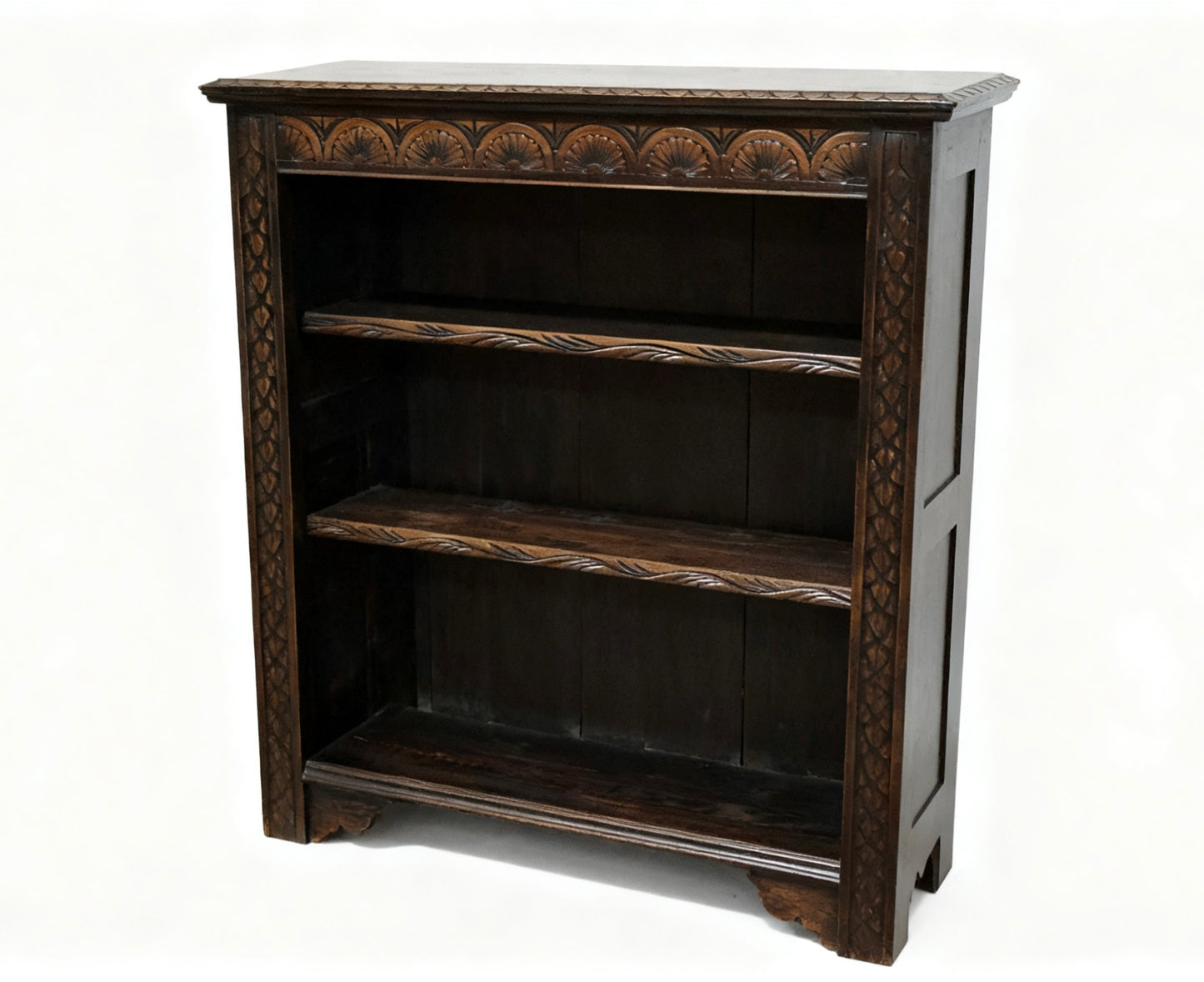 000543....Handsome Antique Carved Oak Bookcase ( sold )