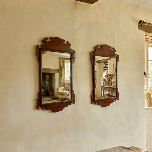 000531....Handsome Pair Of Vintage Mahogany Wall Mirrors