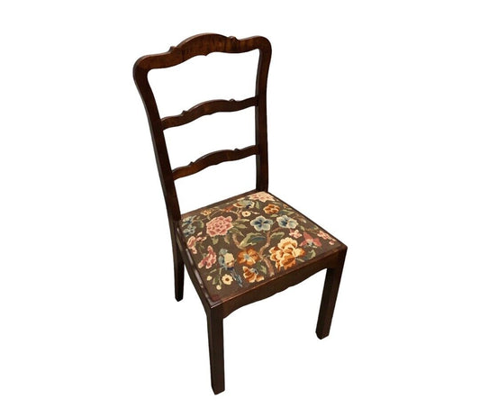 000744....Handsome Set Of Four Vintage Chairs With Tapestry Seats