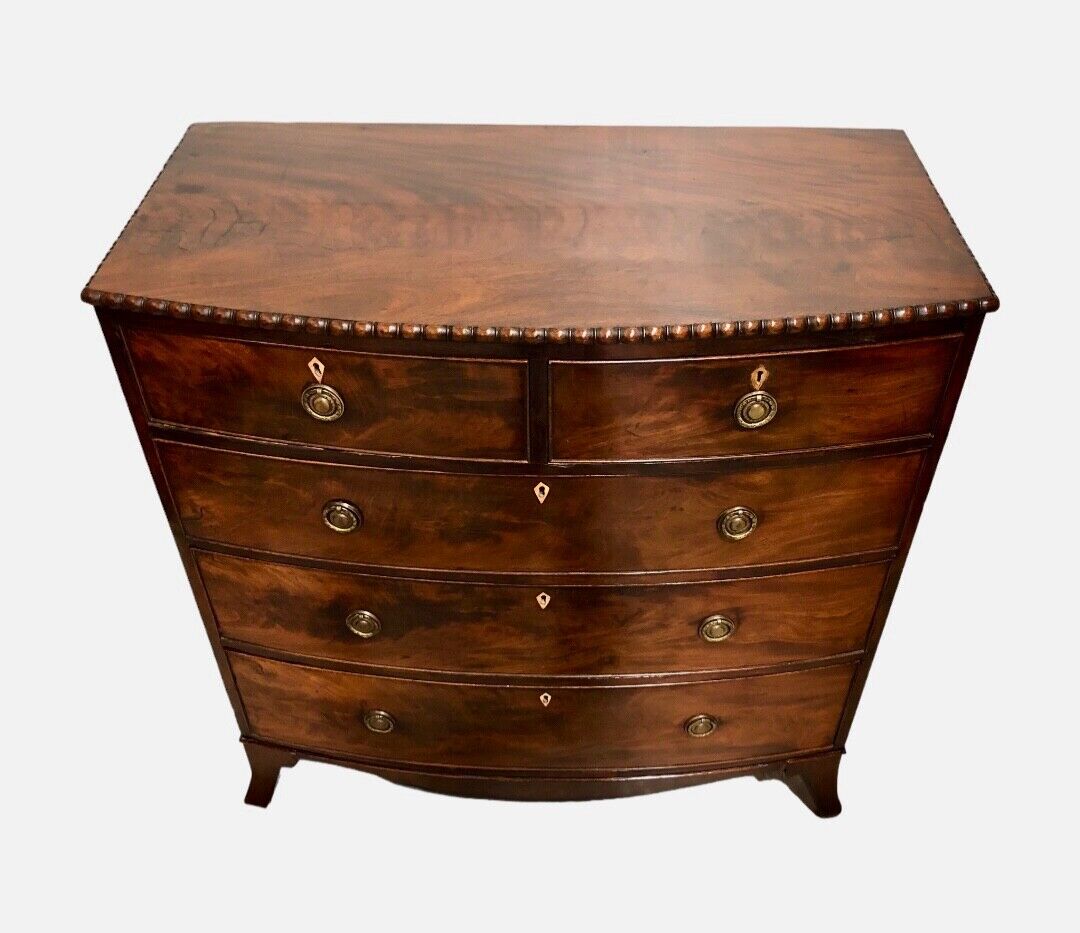 000844....Handsome Antique Mahogany Bow Front Chest Of Drawers ( sold )