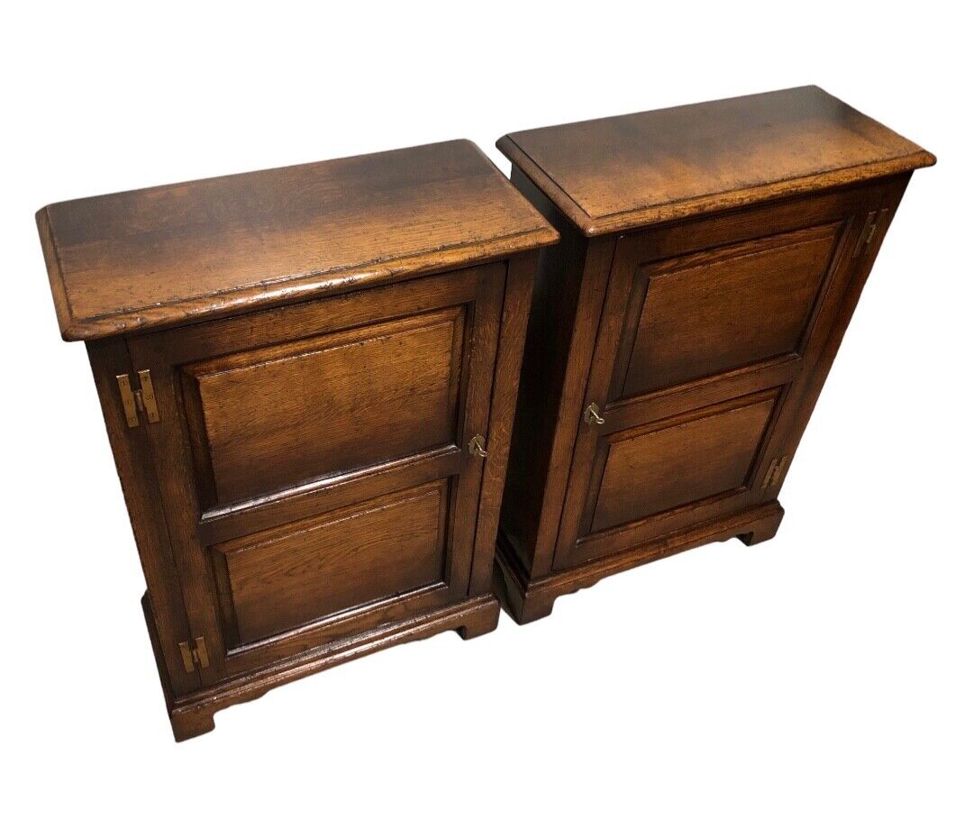 000825....A Handsome Pair Of Vintage Slim Solid Oak Side Cabinets