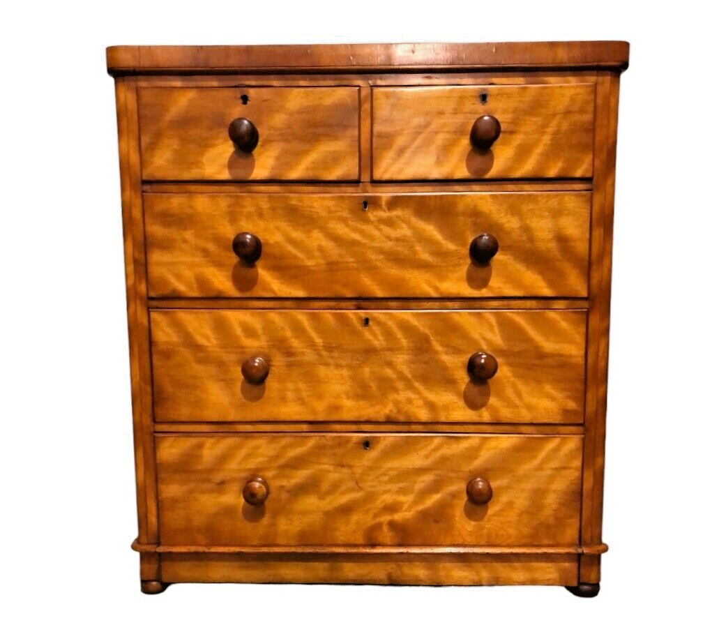 000809....Handsome Antique Satin Birch Chest Of Drawers ( sold )