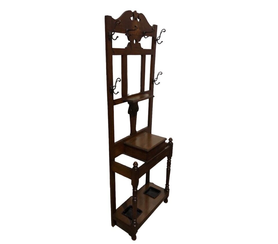 000785....Handsome Antique Oak Hall Stand / Coat Rack ( sold )