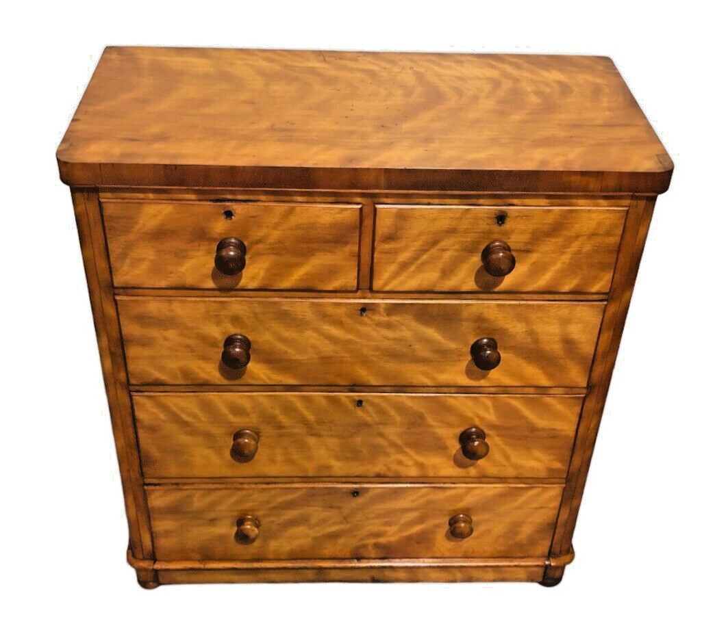 000809....Handsome Antique Satin Birch Chest Of Drawers ( sold )