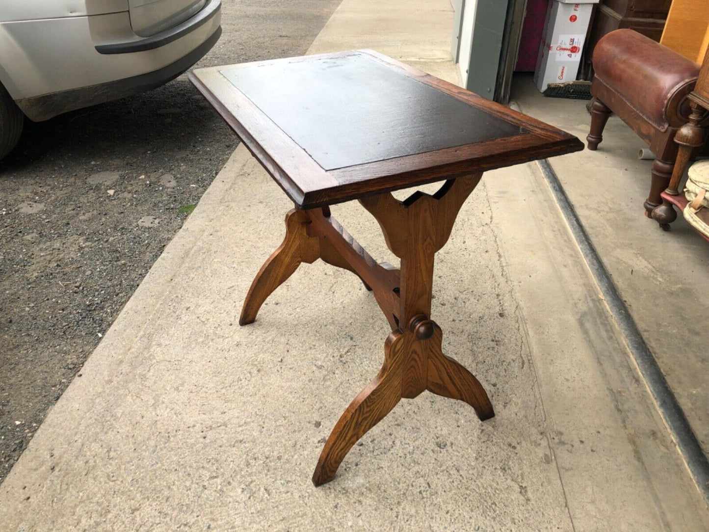 000852....Arts And Crafts Rustic Oak Writing Table ( sold )