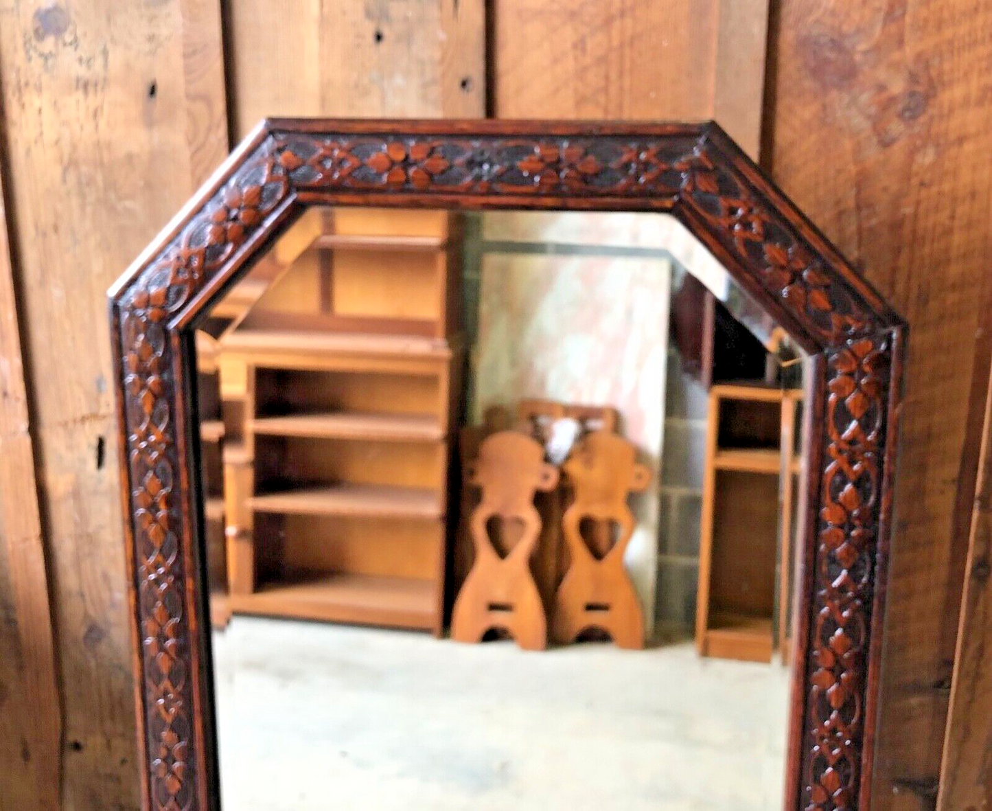 000863....Handsome Vintage Carved Oak Cheval Mirror ( sold )