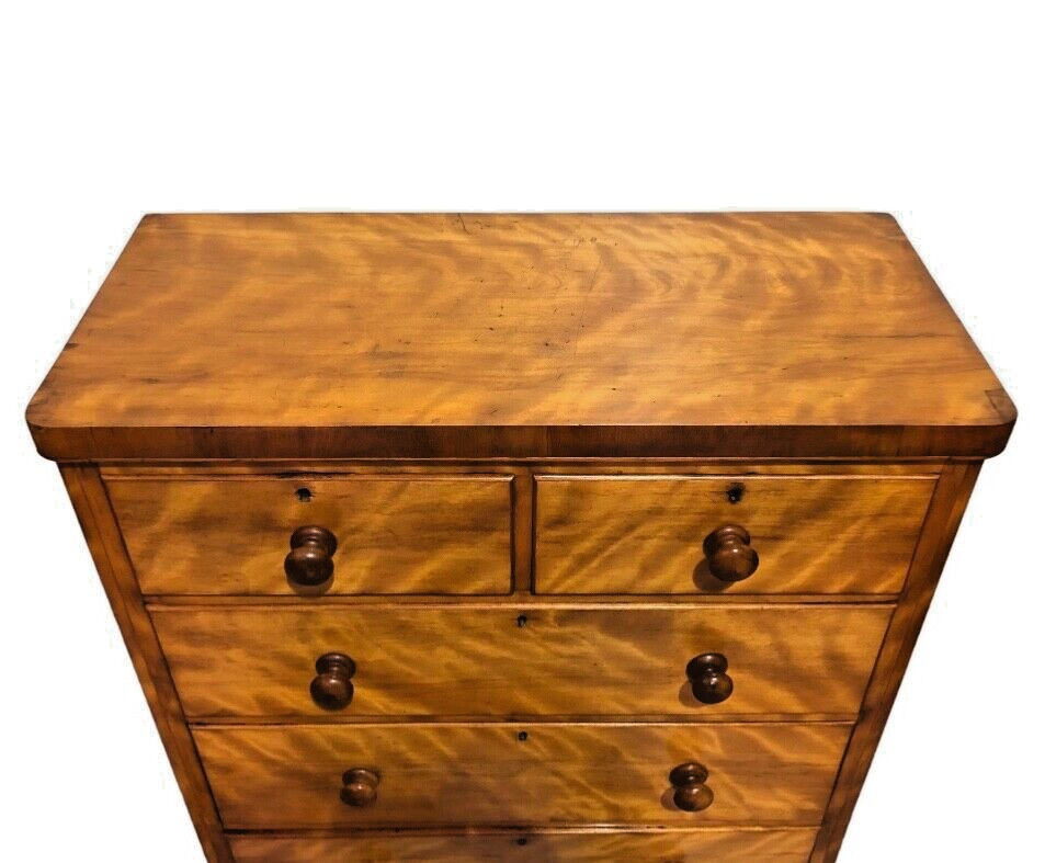 000809....Handsome Antique Satin Birch Chest Of Drawers ( sold )