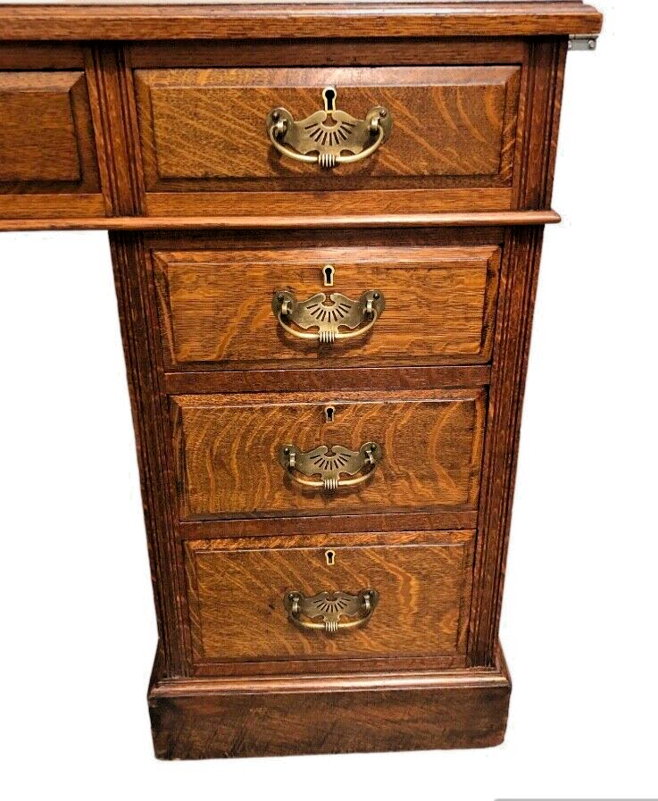 000851....Handsome Edwardian Oak Pedestal Desk ( sold )