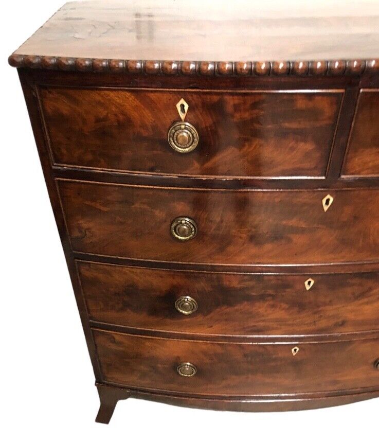 000844....Handsome Antique Mahogany Bow Front Chest Of Drawers ( sold )