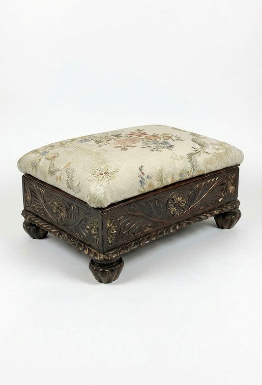 000547....Handsome Pair Of Vintage Carved Footstools