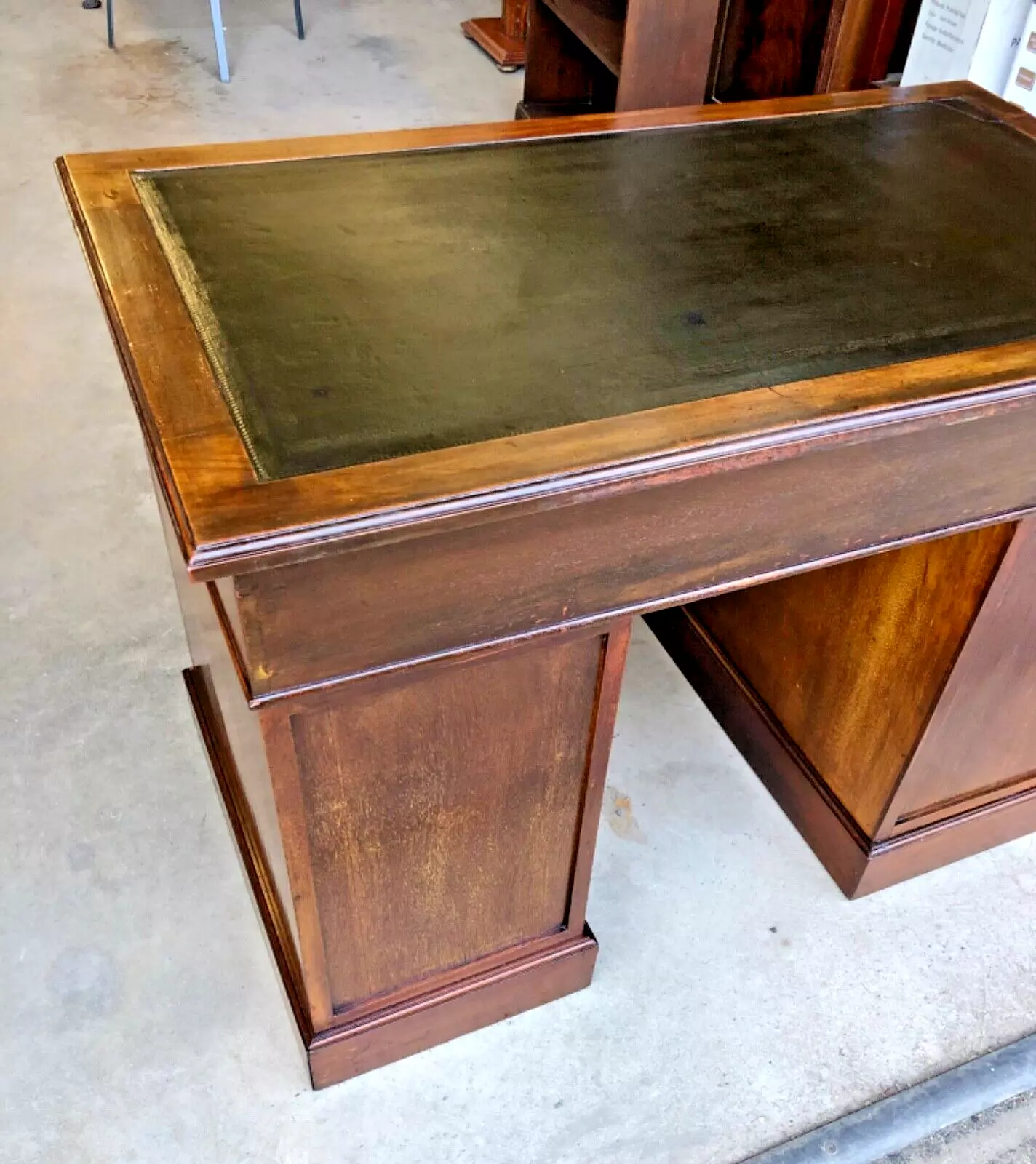 000733....Handsome Vintage Solid Mahogany Pedestal Desk ( sold )