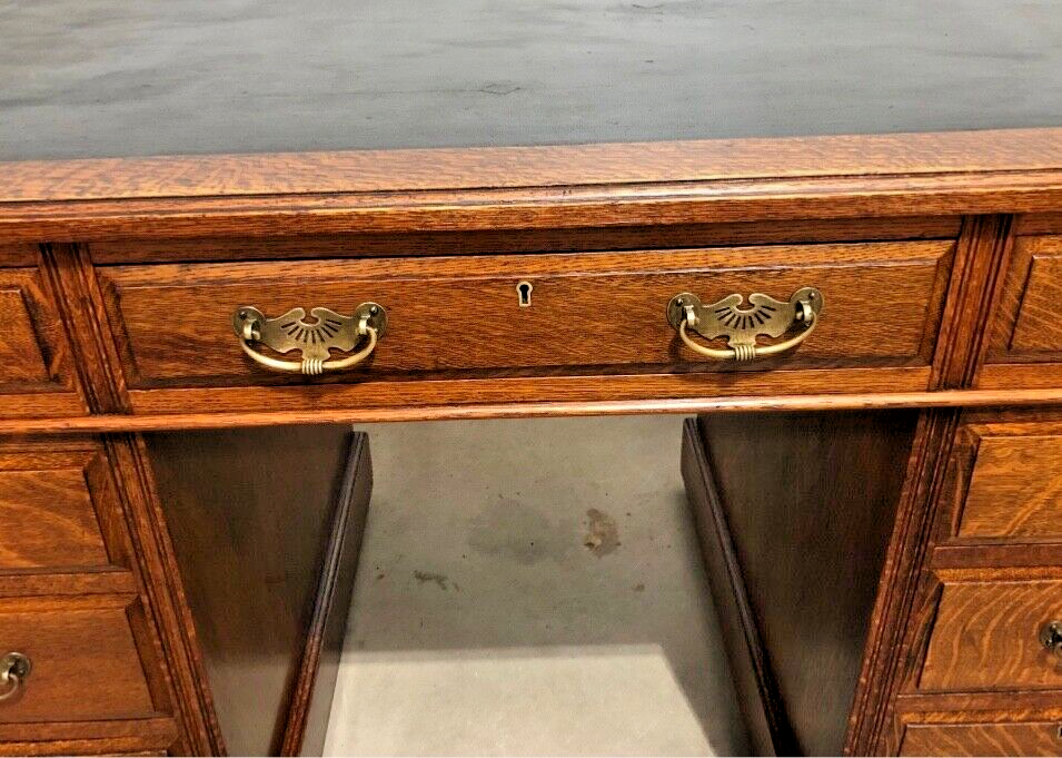 000851....Handsome Edwardian Oak Pedestal Desk ( sold )