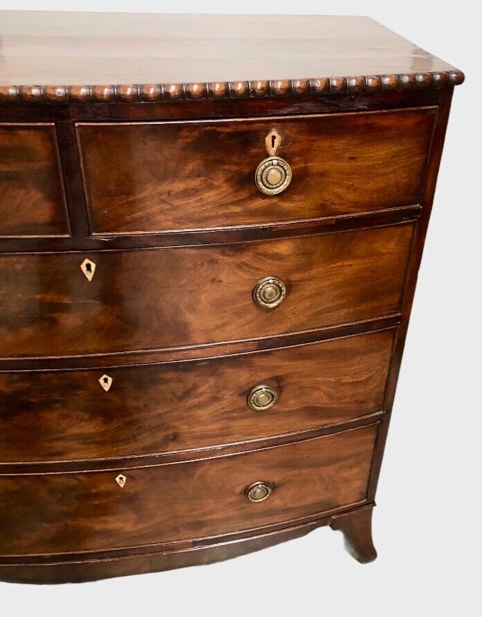 000844....Handsome Antique Mahogany Bow Front Chest Of Drawers ( sold )